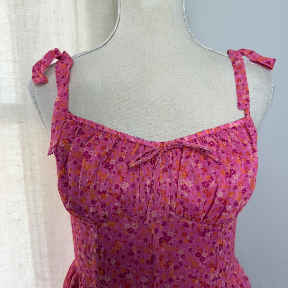 NWT SGNTR The Label Floral Tie Strap Mini Dress Pink Milkmaid Women's Small - Picture 5 of 9